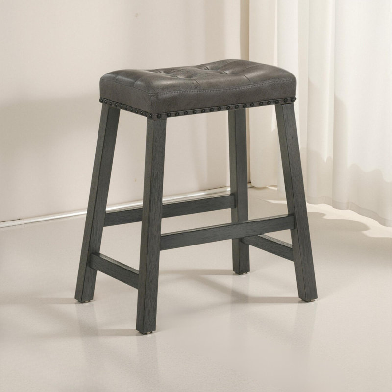 Ensemble de 2 tabourets de comptoir rustiques, tabourets de bar en bois sans dossier de 25 pouces avec siège en similicuir, finition patinée, conception peu encombrante
