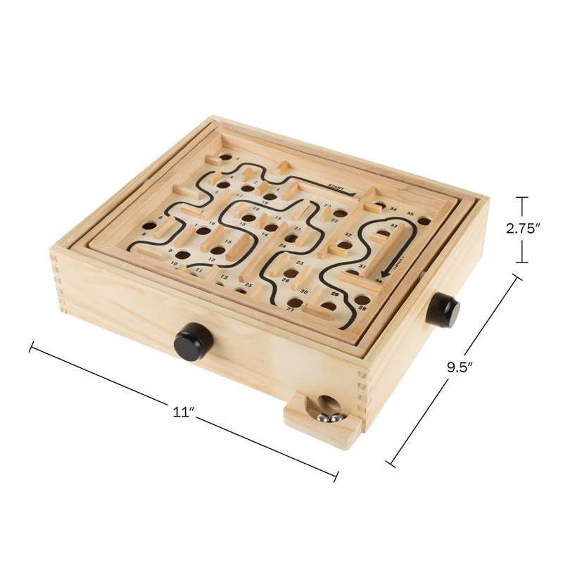 Labyrinth Game - Wooden Puzzle Maze with Two Steel Marbles - 11” x 9.25” Compact Handheld Labyrinth - Classic Mind-Challenging Kids Games for Ages 6 and Up by Hey Play
