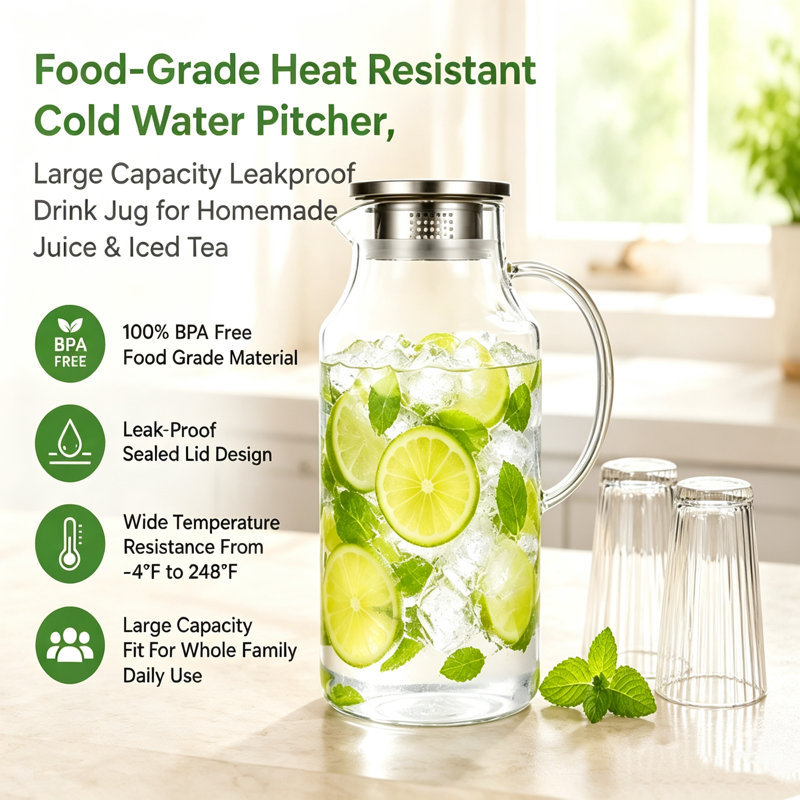 128oz High-Borosilicate Clear Glass Water Pitcher