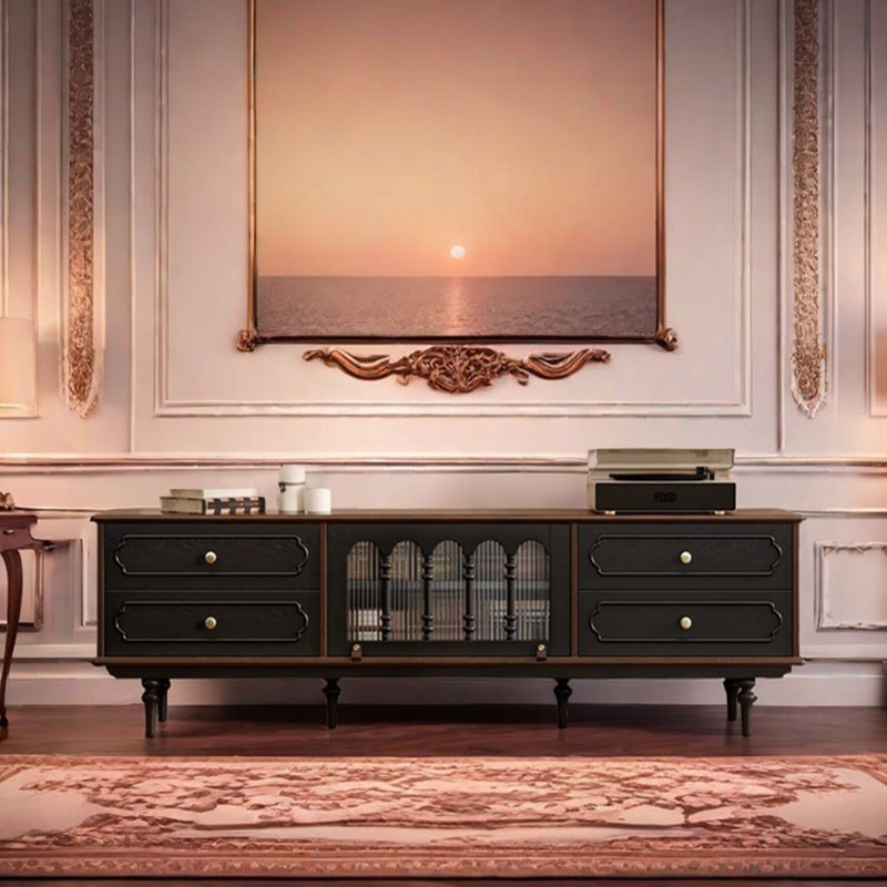 Meuble télé en bois massif de style français rétro, 78.74"