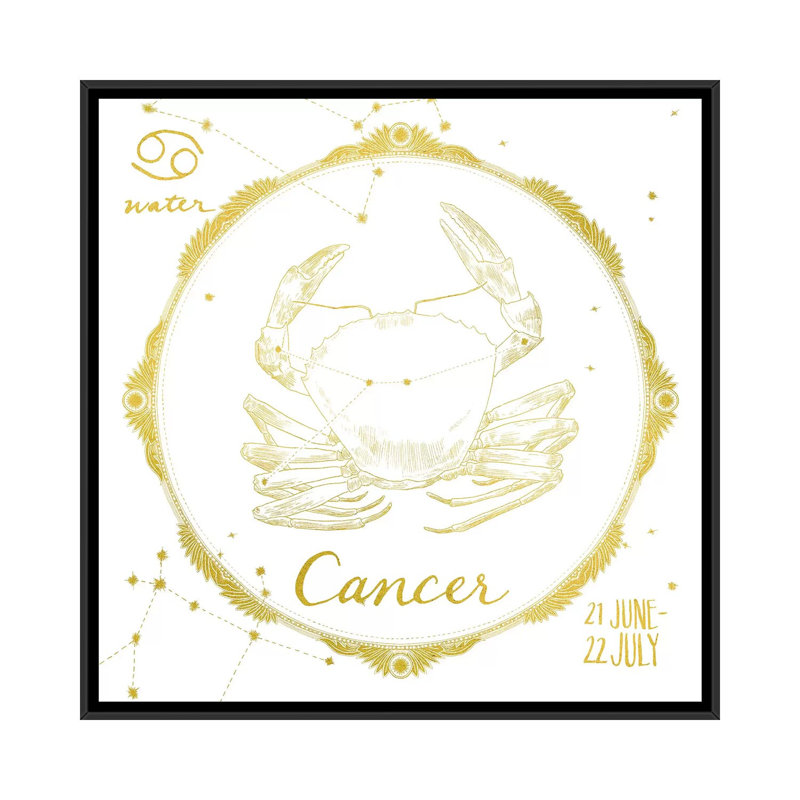 Série de ciel night : cancer sur toile tendue, H 18 po x l 18 po x P 1,5 po, Toile encadrée noire, Pas de tapis