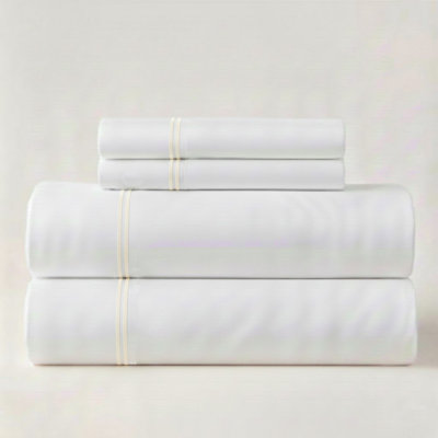 500TC Cotton Double Embroidery Sateen Solid Cotton 4 Piece Sheet Set Fitted Sheet Fits Upto 16" Deep Pocket
