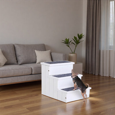 3 Step Wooden Pet Stairs with Carpet Non-Slip Ramp for Cats And Small Dogs