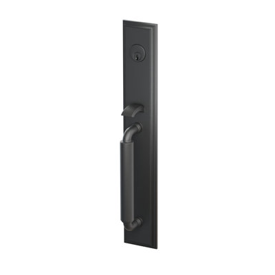 Ensemble de porte d'entrée à mortaise pleine longueur Emtek Manning, homologué UL F20, jeu de 2-3 / 4 po avec bouton carré, noir mat (droite)
