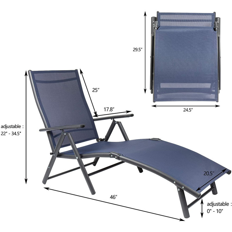 Flarrie Outdoor Rust-Resistant Metal Chaise Lounge, Blue