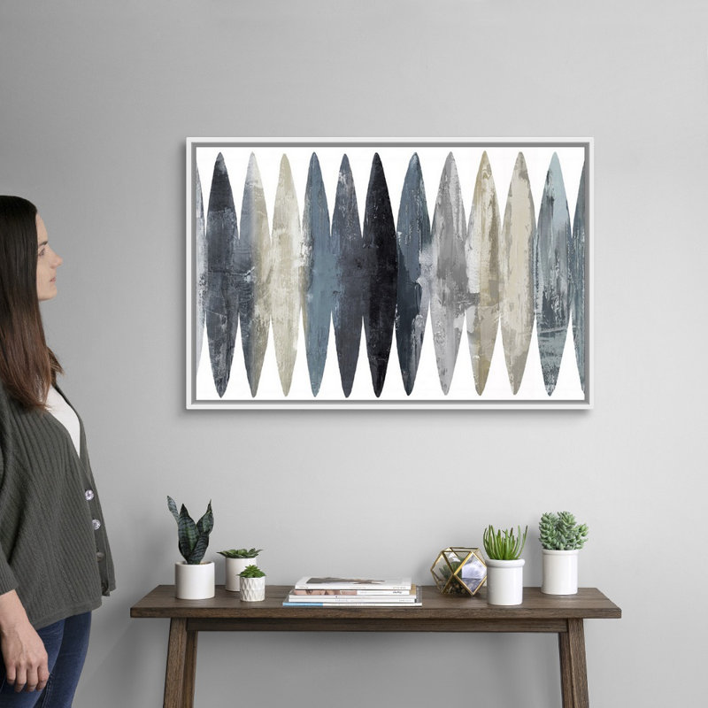 "Abstract Surfboard Gray" par David Moore - reproduction d'art sur toile, Toile avec cadre flottant, Blanc