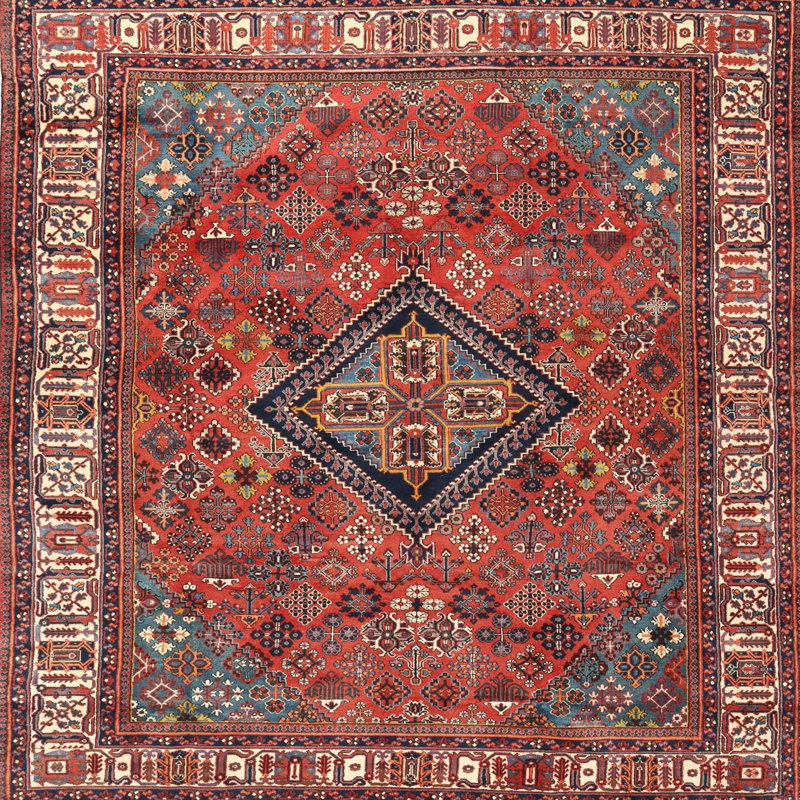 Tapis rouge/vert traditionnel, Carré 3 pi