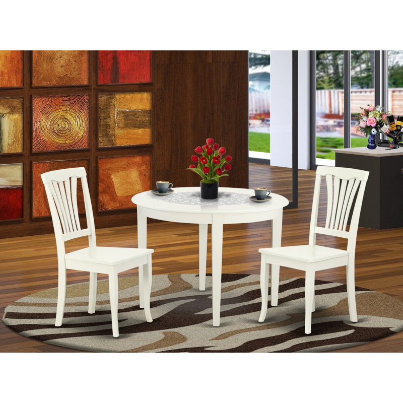 3 Piece Kitchen Table & Chairs Set Contains a Round Dining Room Table and 2 Solid Wood Seat Chairs, 42x42 Inch, Linen White