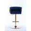 De 2 tabourets réglables en hauteur, velours bleu marine, pieds dorés, repose-pieds et base, velours mécanique 2 pièces et mécanisme