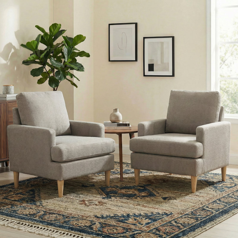 Fauteuil Clancy avec pieds en bois massif, Tissu brun