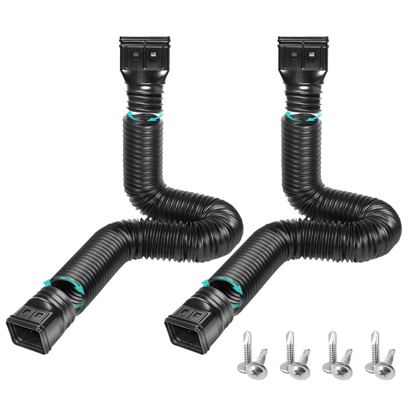 2 Pack Expandable Flex Drain Downspout Extension 21-60″ Rain Pipe Spout Gutter, Black