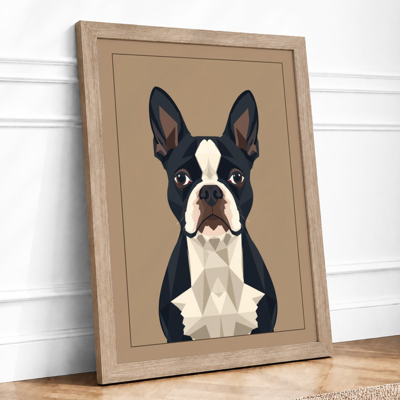 Boston Terrier Geometric - Framed Print, A1 - 84.1 x 59.4 cm, Oak