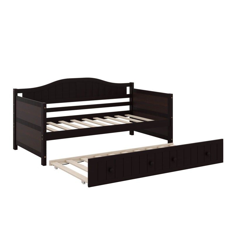 Lit de jour polyvalent en bois avec lit gigogne, parfait pour la chambre à coucher et l'espace de vie, Espresso