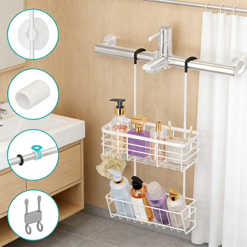 No-Drill Hanging Shower Caddy Organizer With Inclined Shelves, Rustproof 304 Stainless Steel Bathroom Storage For Shower Door, Curtain Rod, Or Grab Bar
