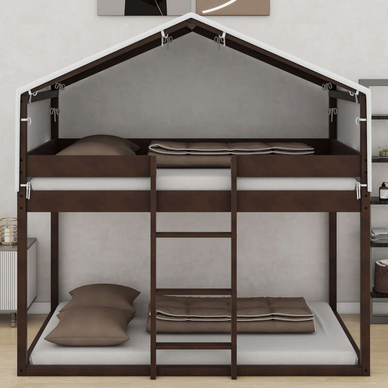 Lit superposé en bois robuste avec tente, Espresso