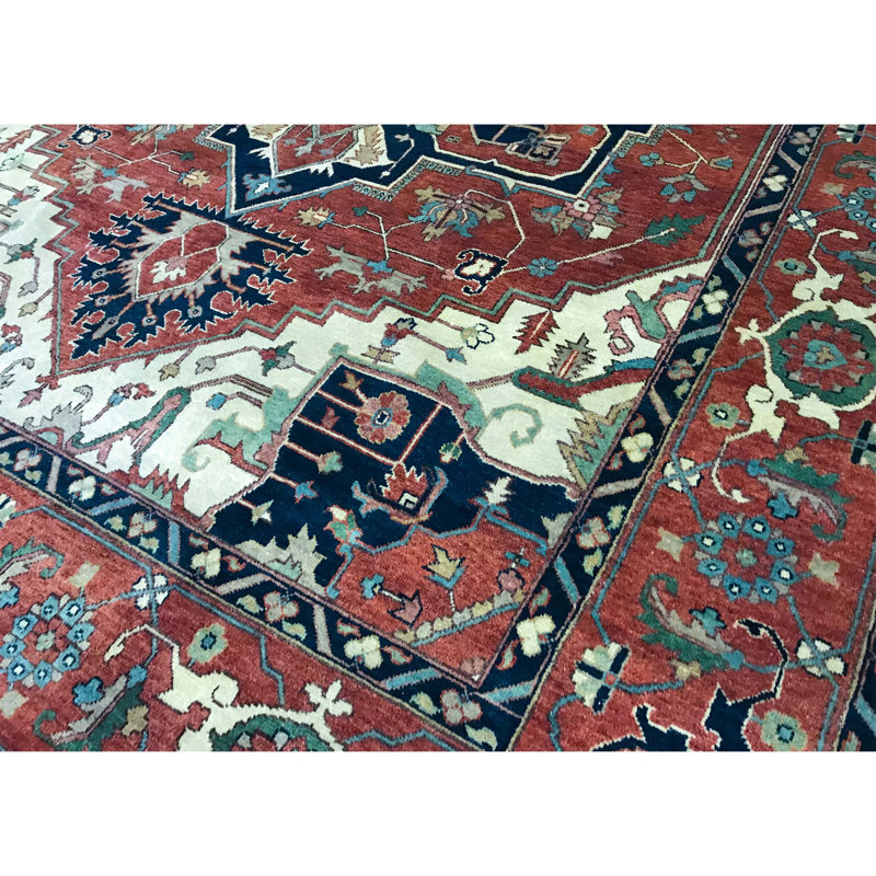 Tapis rouge / bleu / beige tissé à la main de haute qualité, Rectangle 10 pi x 14 pi