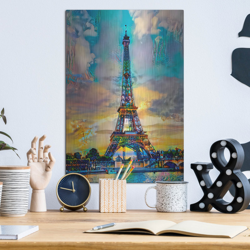  Art mural en métal «Rio Senna Y Tour Eiffel» par Pierre Gavidia, 12 po x 16 po, H 16 po x l 12 po