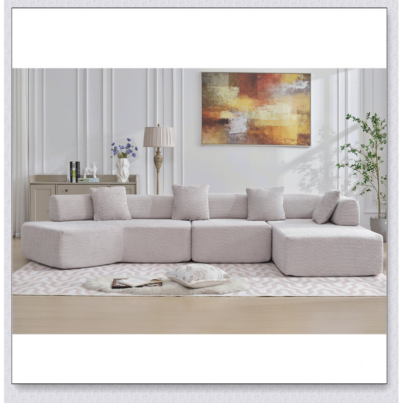 Canapé modulaire moderne en L de 140 po, sans assemblage requis, canapé modulaire Boucle, Polyester gris