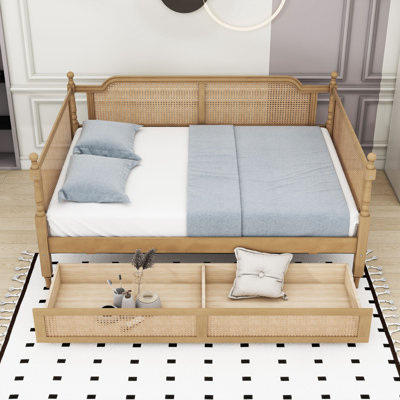 Wooden Daybed with Two Drawers and Slats
