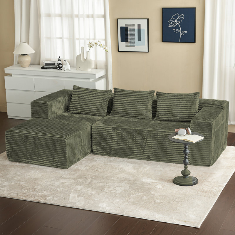 Canapé modulaire en L à assise profonde Boneless, Vert