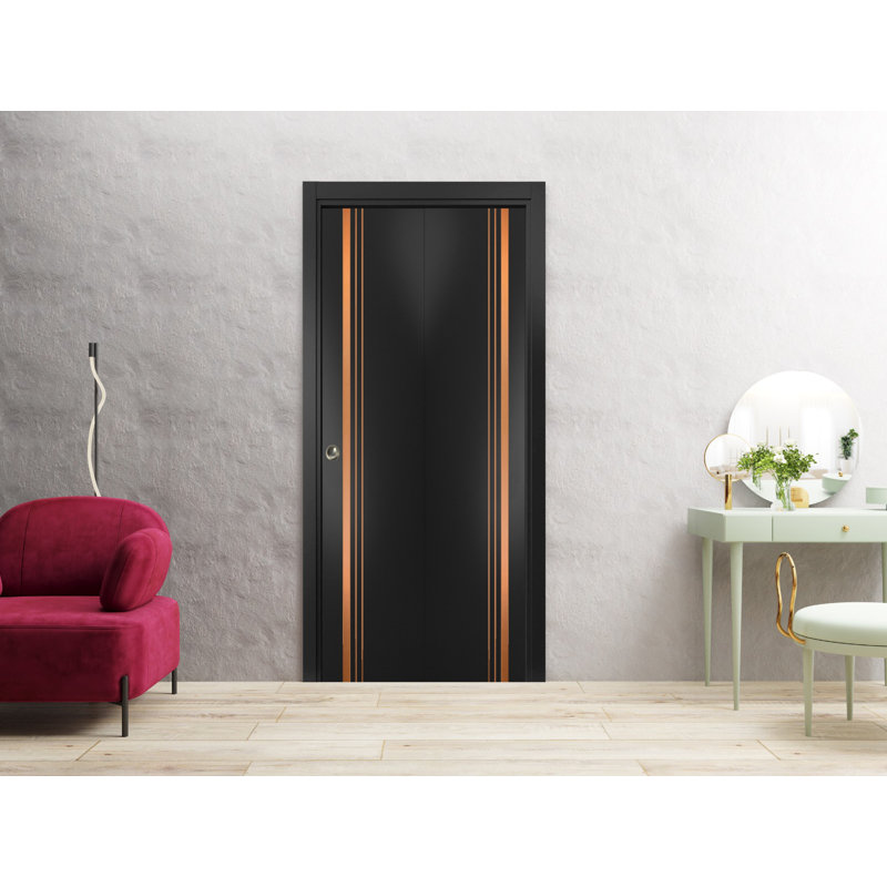 Porte pliante en bois manufacturé massif 1010 1010, Noir mat, 36 po x 96 po