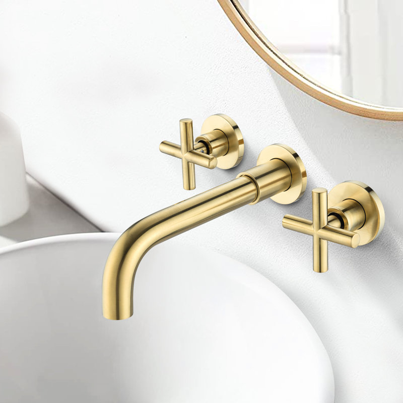 Gold Bathroom Wall Mounted Tap - Solid Brass Material, Smooth Water Flow, Modern Design Mount Sink Faucet Construction, Stylish Look
