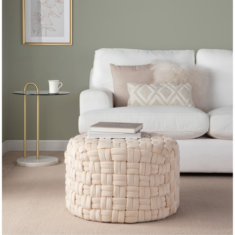 Repose-pieds rond 24 po en velours crème, Crème
