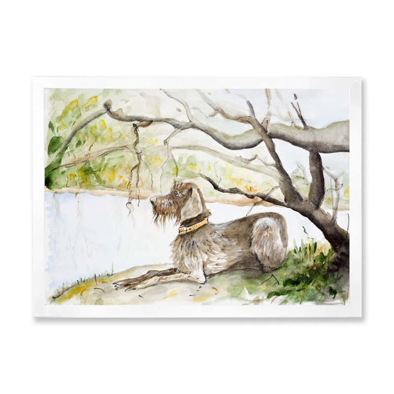 German Wirehaired Pointer - Peinture sur toile, H 34 po x l 44 po, Toile blanche avec cadre d'angle fermé