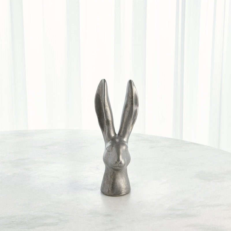 Rabbit Figurine, 12.5" H x 5" W x 4.5" D, Matte Silver