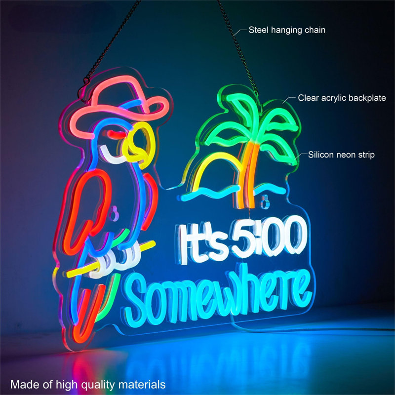 Parrot Its 5 00 O'clock Some Where Neon Sign For Wall Decor USB Powered Five Oclock Dimmable Bar Beer LED Light Man Cave
