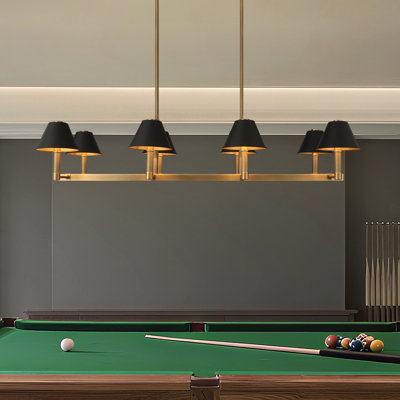 Schwarz 52-inch 8-light Natural Brass Linear Chandelier with Matte Black and Gold Metal Shades
