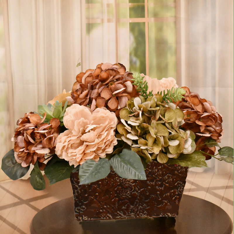 Faux Silk Hydrangea Arrangement in Vase