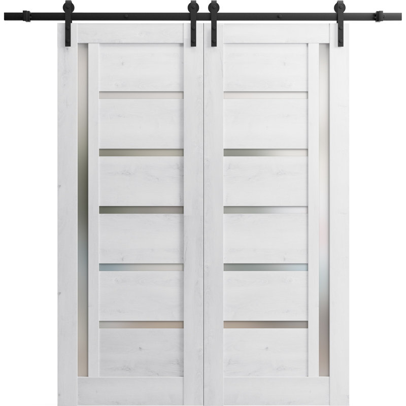 Porte de grange en bois lambrissé sans trousse de quincaillerie d’installation, 72 po x 80 po, Blanc nordique