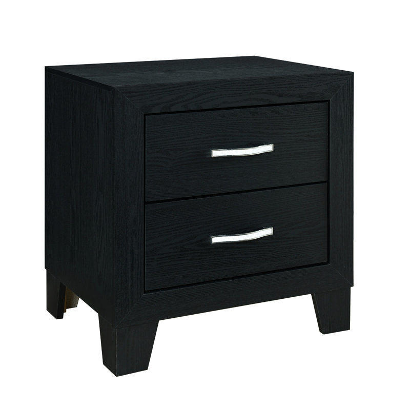 Table de chevet noire en bois avec 2 tiroirs, attrait glamour moderne, solide et noir, 2 rangements,