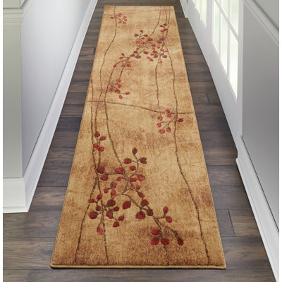Tapis taupe, beige et rouge à motif floral Arnim