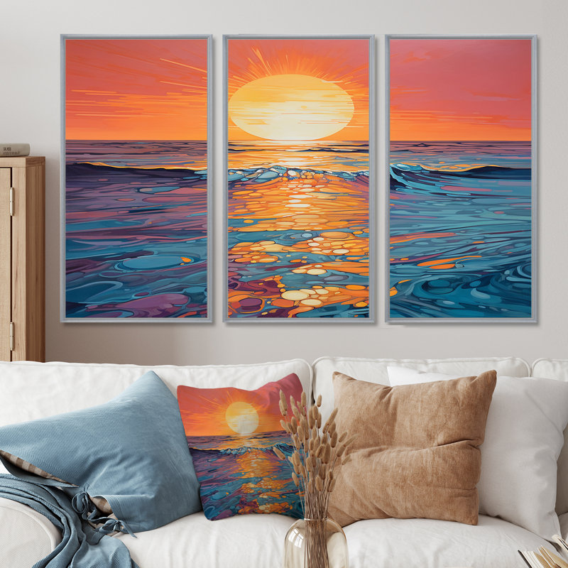 Salcedo - Sunset Wall Art Print Set, Silver Floater Framed, 32" H x 48" W x 1" D