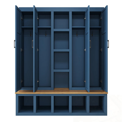 Hall Tree With 6 Hanging Hooks, Wood Grain Bench And Open Compartments by One Allium Way