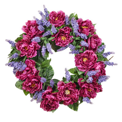 22" Grapevine Wreath With Peonies And Heather