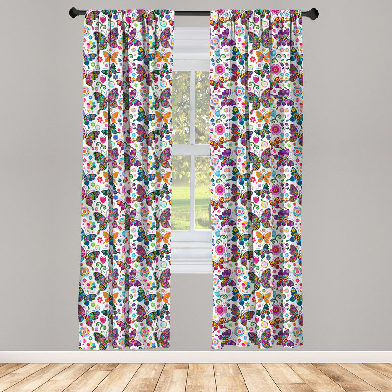 Butterfly Floral Semi-Sheer Rod Pocket Curtain Panels, 28" x 84"
