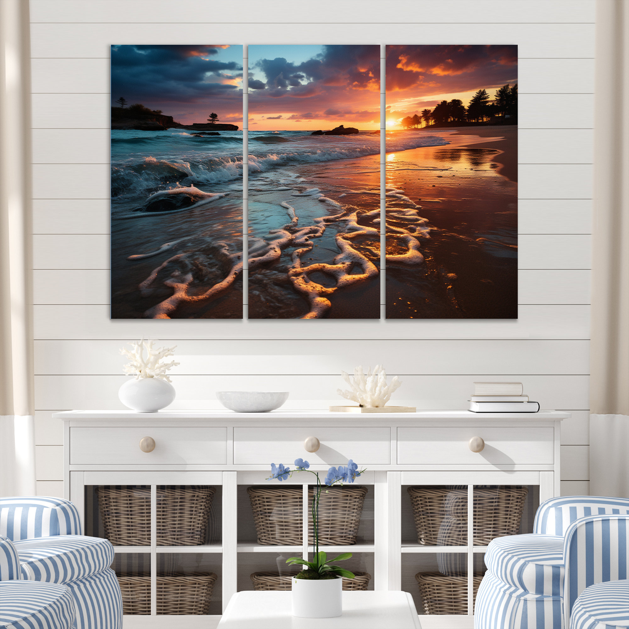 Highland Dunes Sunset Horizon I - 3 Piece Wrapped Canvas Print | Wayfair