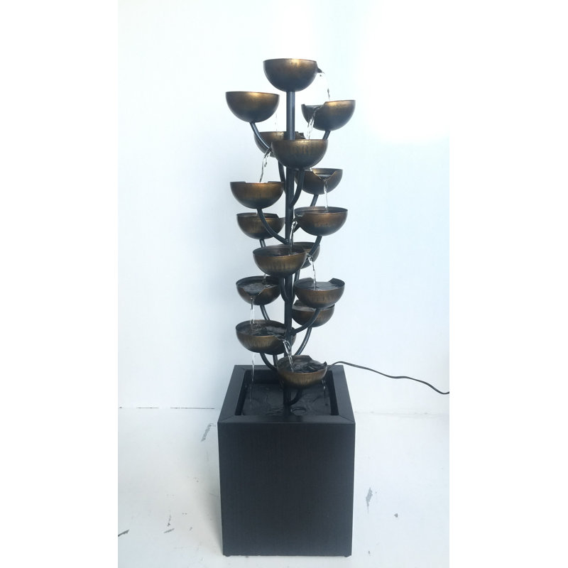 Multi Level Zinc Metal Stacked Cups Fountain, 37.5" H x 10.25" W x 10.25" D