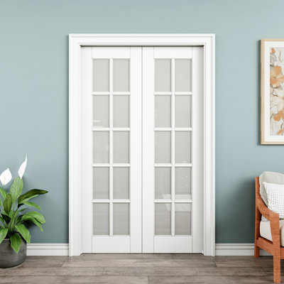Interior Pocket Door 10-Lite Frosted Glass Sliding Pocket Door Primed White Sliding Door With Hardware Kit Set