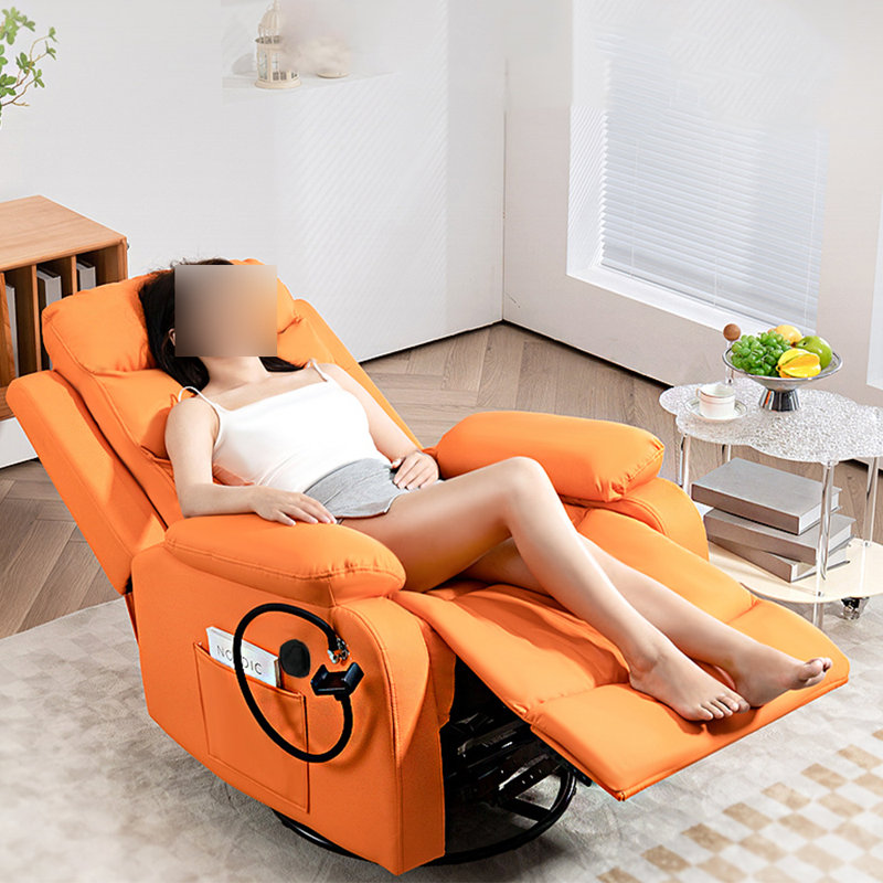 Living Room Single Comfy Faux Leather Recliners, Orange