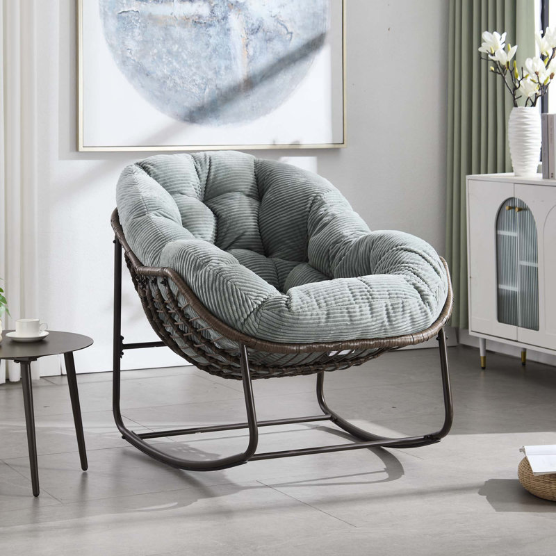 Chaise berçante, Velours côtelé vert clair
