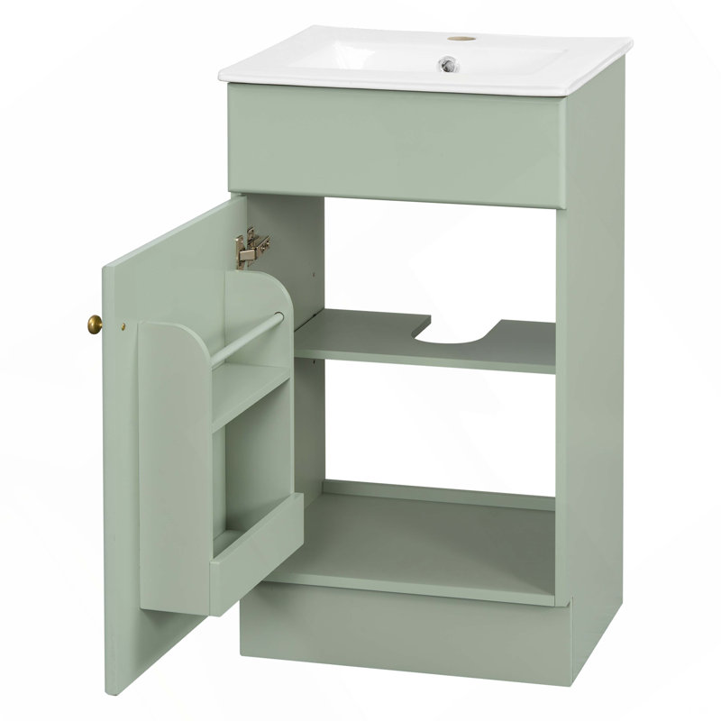 Meuble-lavabo 18 po avec lavabo, meuble-lavabo avec tablette de porte et tablette réglable, vert clair