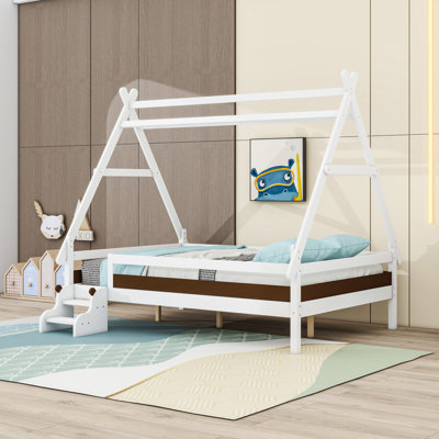 Charming Wooden House-Shaped Platform Bed With Stairs
