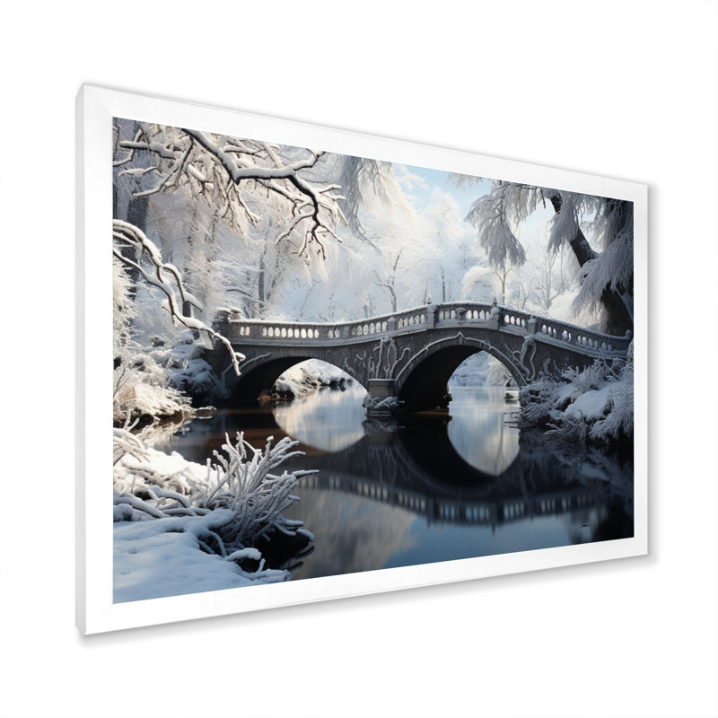 Winter Landscape Snowy Bridges I - Winter Landscape, art mural encadré, H 12 po x l 20 po x P 1 po, Cadre simple blanc