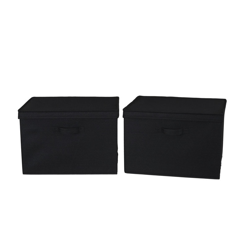 Black Fabric Collapsible Square Storage Box Set with Lids