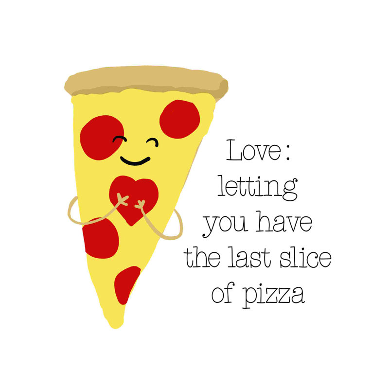 «Pizza Love» par Masey St. Studios - impression, H 12 po x l 12 po, Non, Cadre flottant noyer