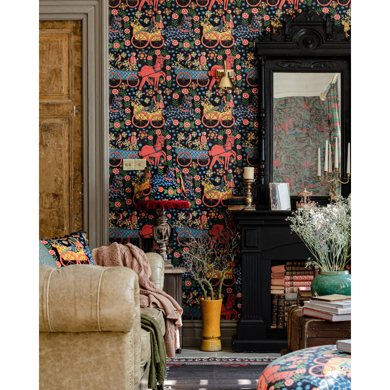 Tyrol Apres-Ski Home Floral Wallpaper Roll, Blue/Green/Mint/Red
